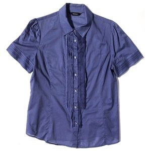 women blouse short sleeve button pleats blue purple M/L IMPERIAL Hybrid Casual